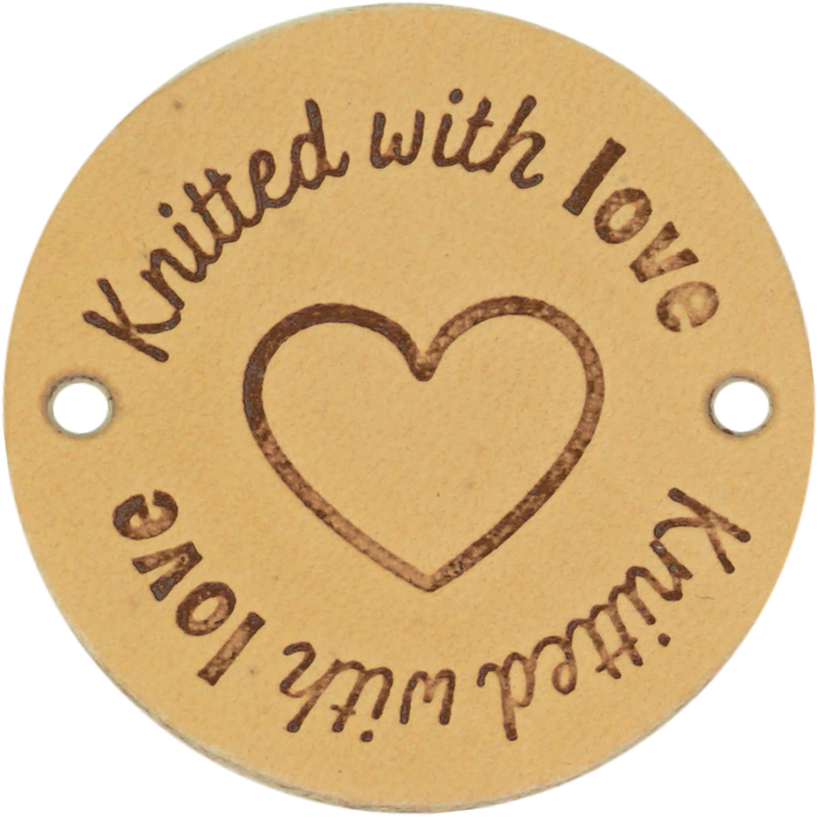 Durable "Knitted with love" Lederlabel rund / Ø ca. 3,5cm / 2-St.-Packung
