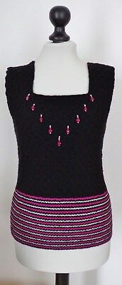 Top schwarz silber kardinal mit Perlen, handgestrickt, Gr. ca. 34/36