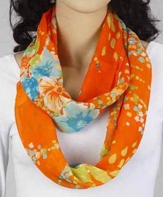 Loop-Schlauchschal orange mit Blumen 342-13