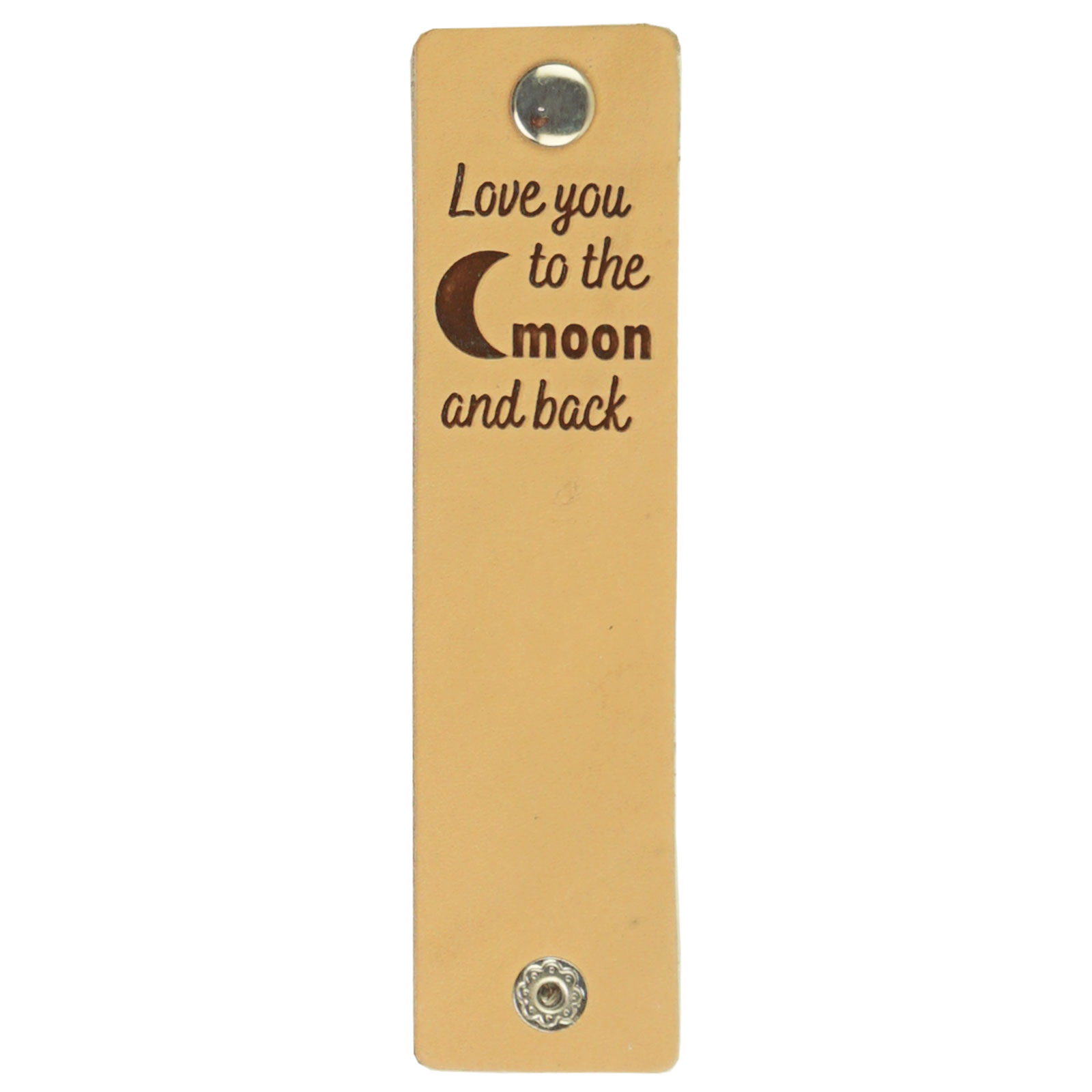 Durable "Love you to the moon and back" Lederlabel mit Druckknopf / 12 x 3cm / 2-St.-Packung