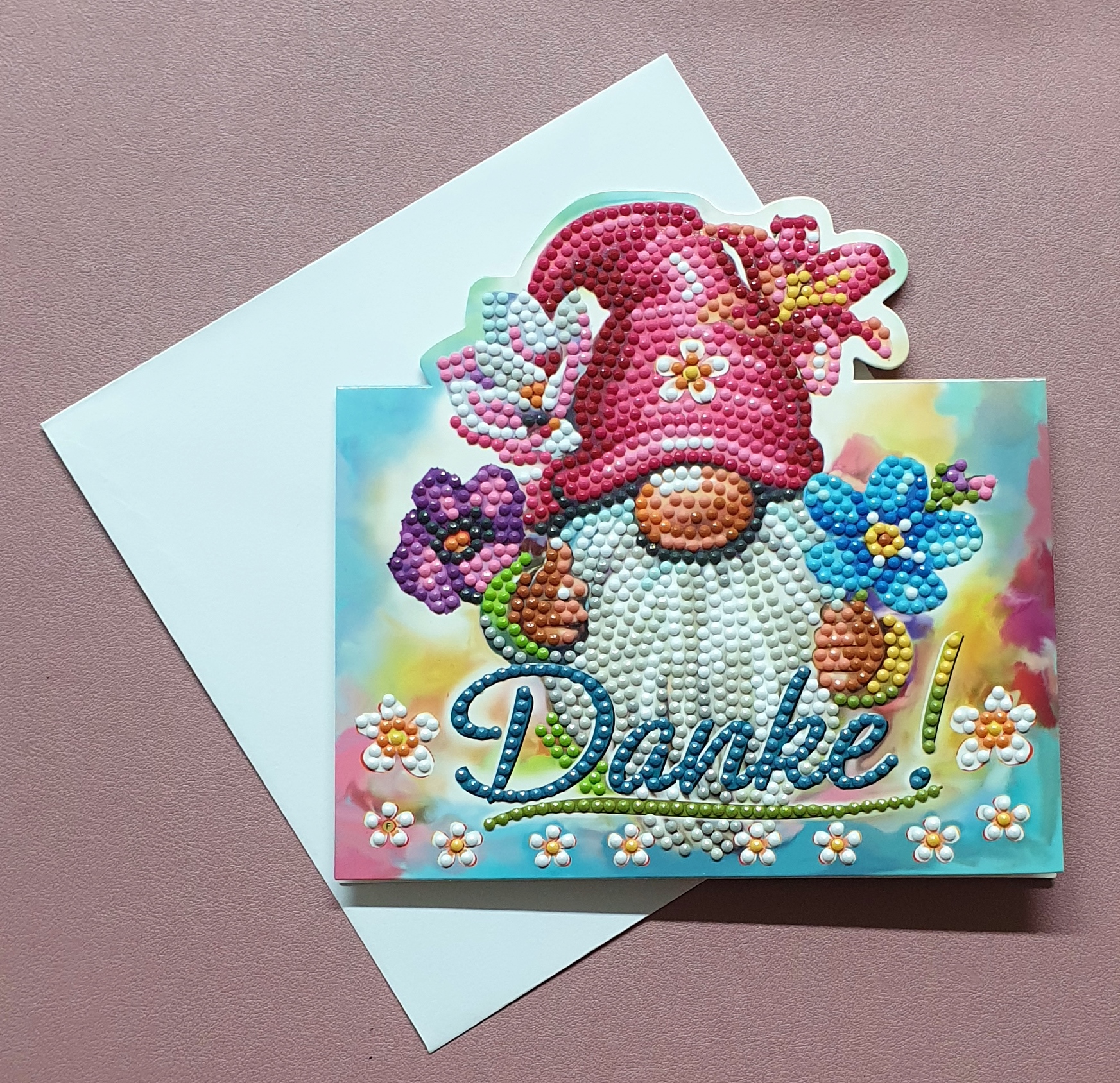 Diamond Painting Aufstell-Karte (fertig) "Danke", handmade