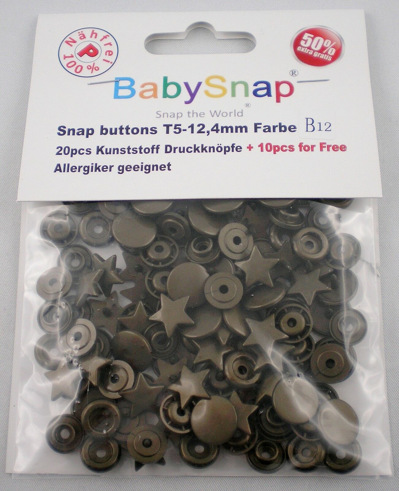 Baby Snaps Herz oder Stern glänzend Nähfrei-Druckknöpfe Auswahl 20-Stück-Packung