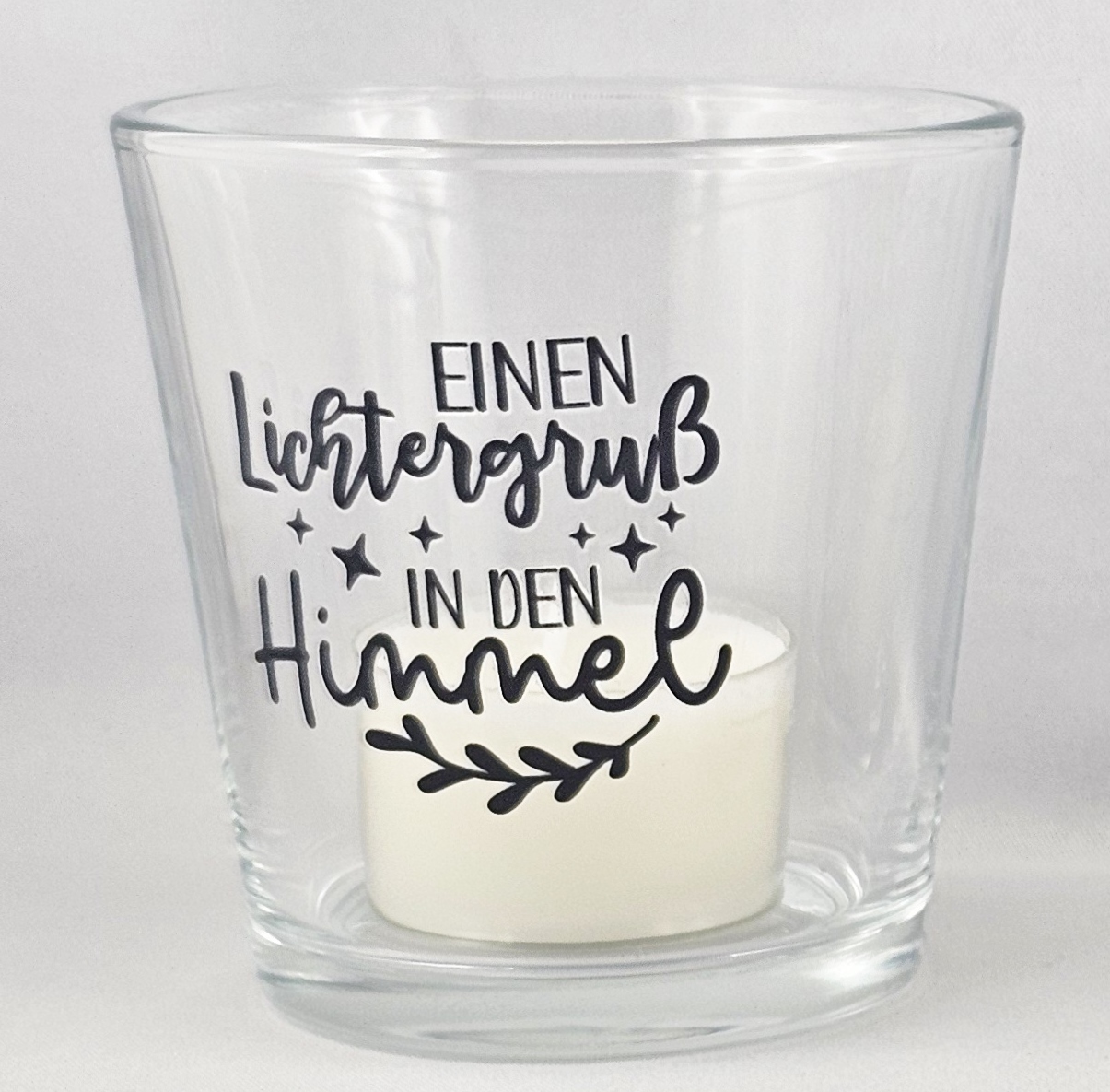 Teelicht im Glas, verschiedene Motive mit Trauersprüchen
