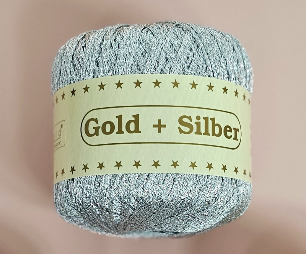 Gold + Silber, 25g Häkelgarn mit Glitzereffekt Fb. 1 silber