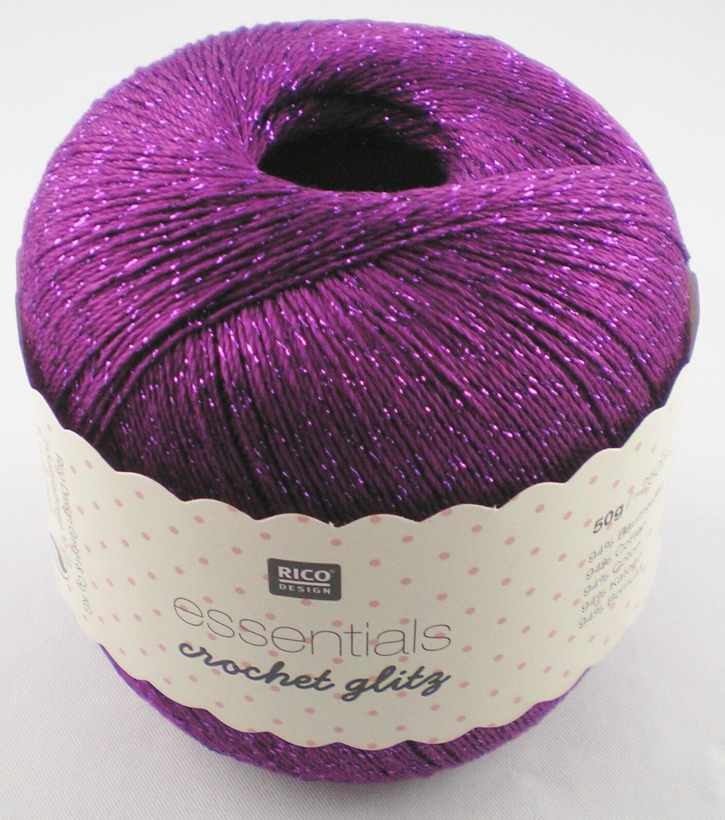 Rico Design Essentials Crochet Glitz, 50g Filethäkelgarn mit Glitzereffekt