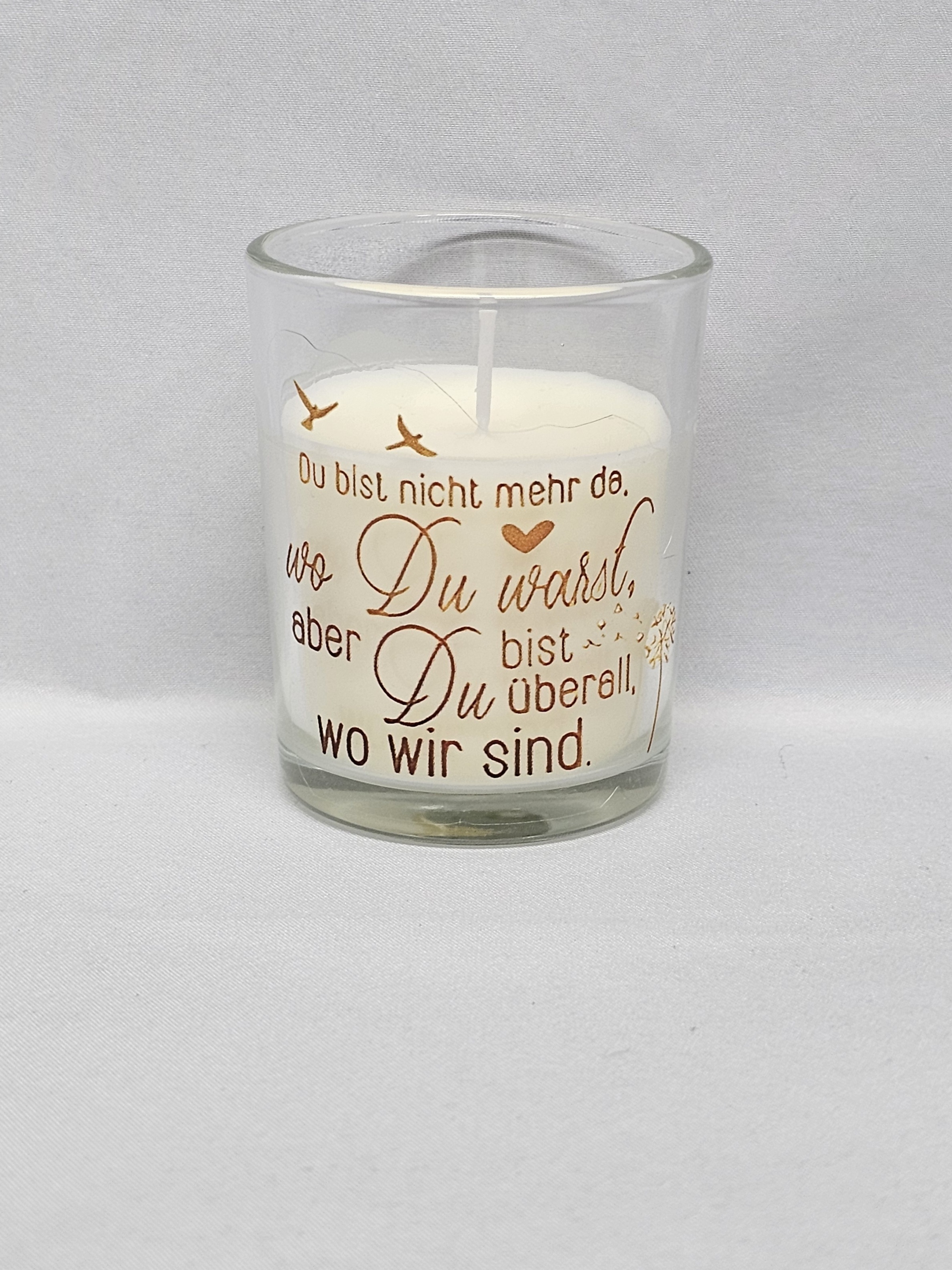 Kerze im Glas, Motiv (gold) "Du bist nicht mehr da, wo du warst..."