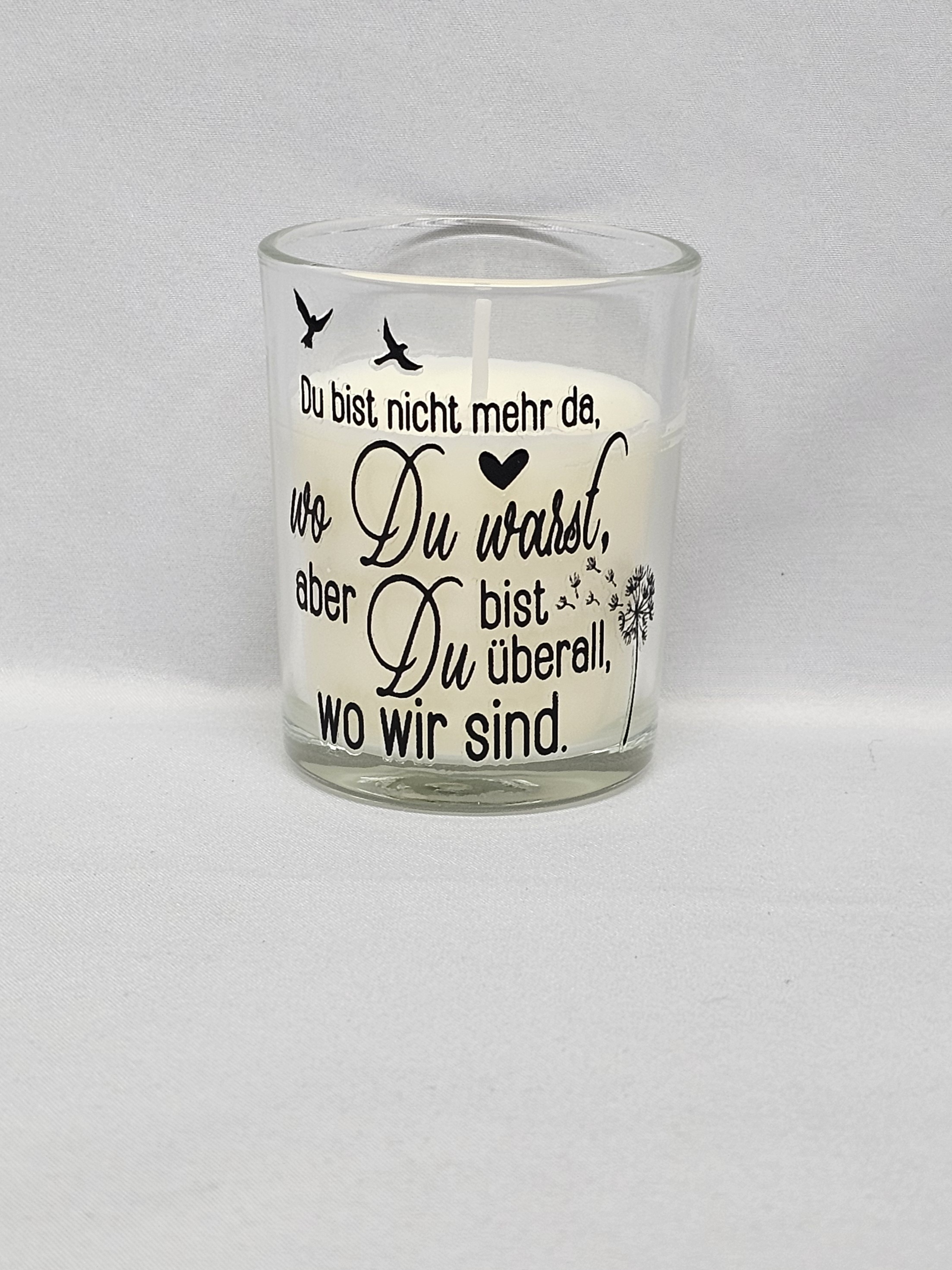 Kerze im Glas, Motiv (schwarz) "Du bist nicht mehr da, wo du warst..."