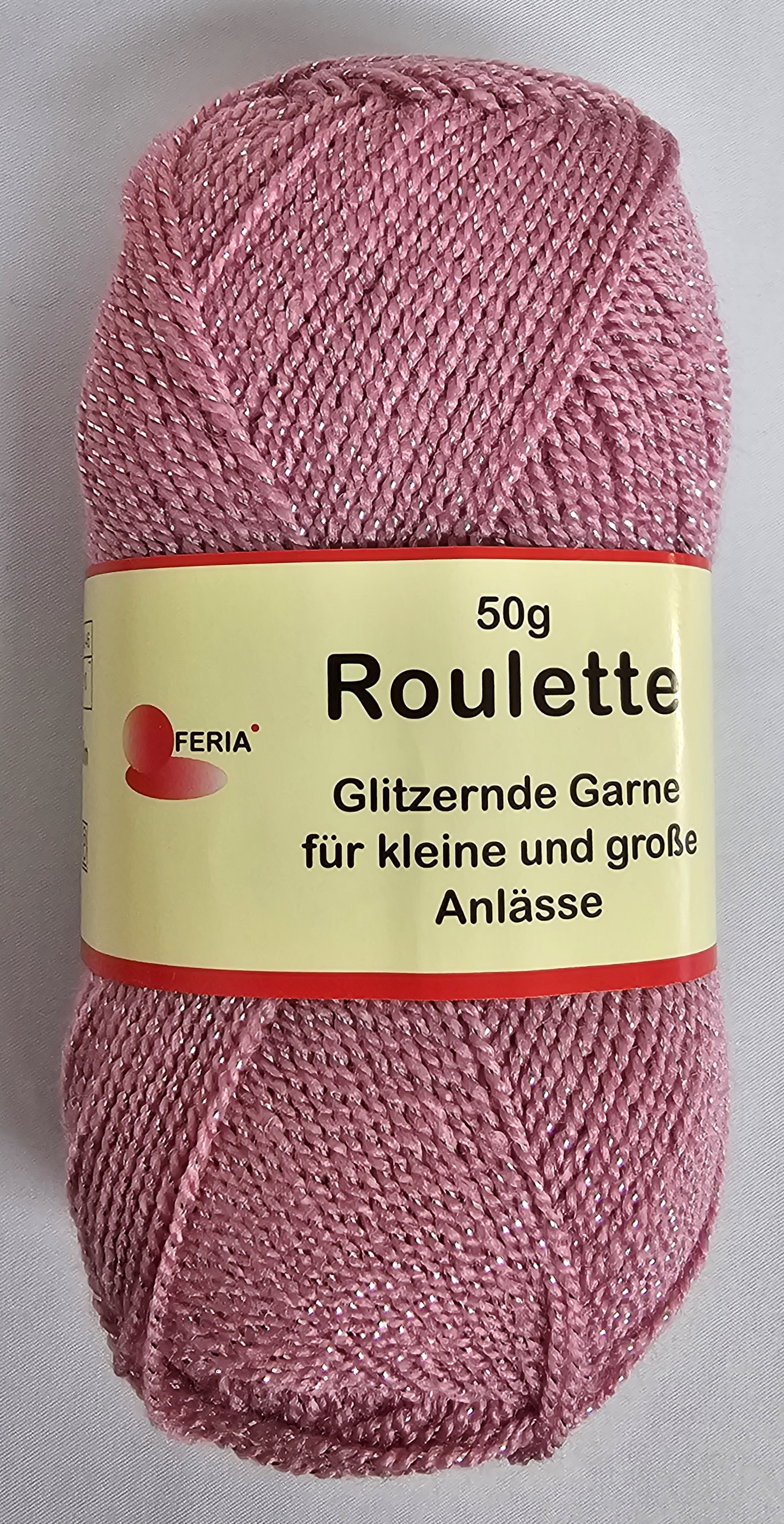 Feria Roulette, 50g Glitzergarn Fb. 910 altrosa-silber