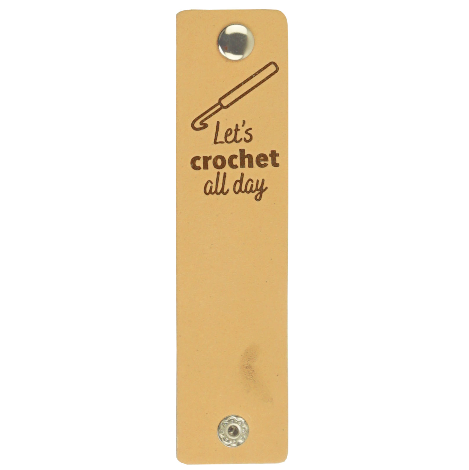 Durable "Let's crochet all day" Lederlabel mit Druckknopf / 12 x 3cm / 2-St.-Packung