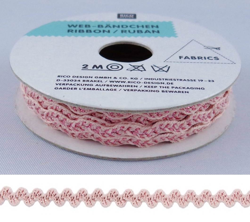 Rico Web-Bändchen Bestickt Puderrosa Glitzer 22