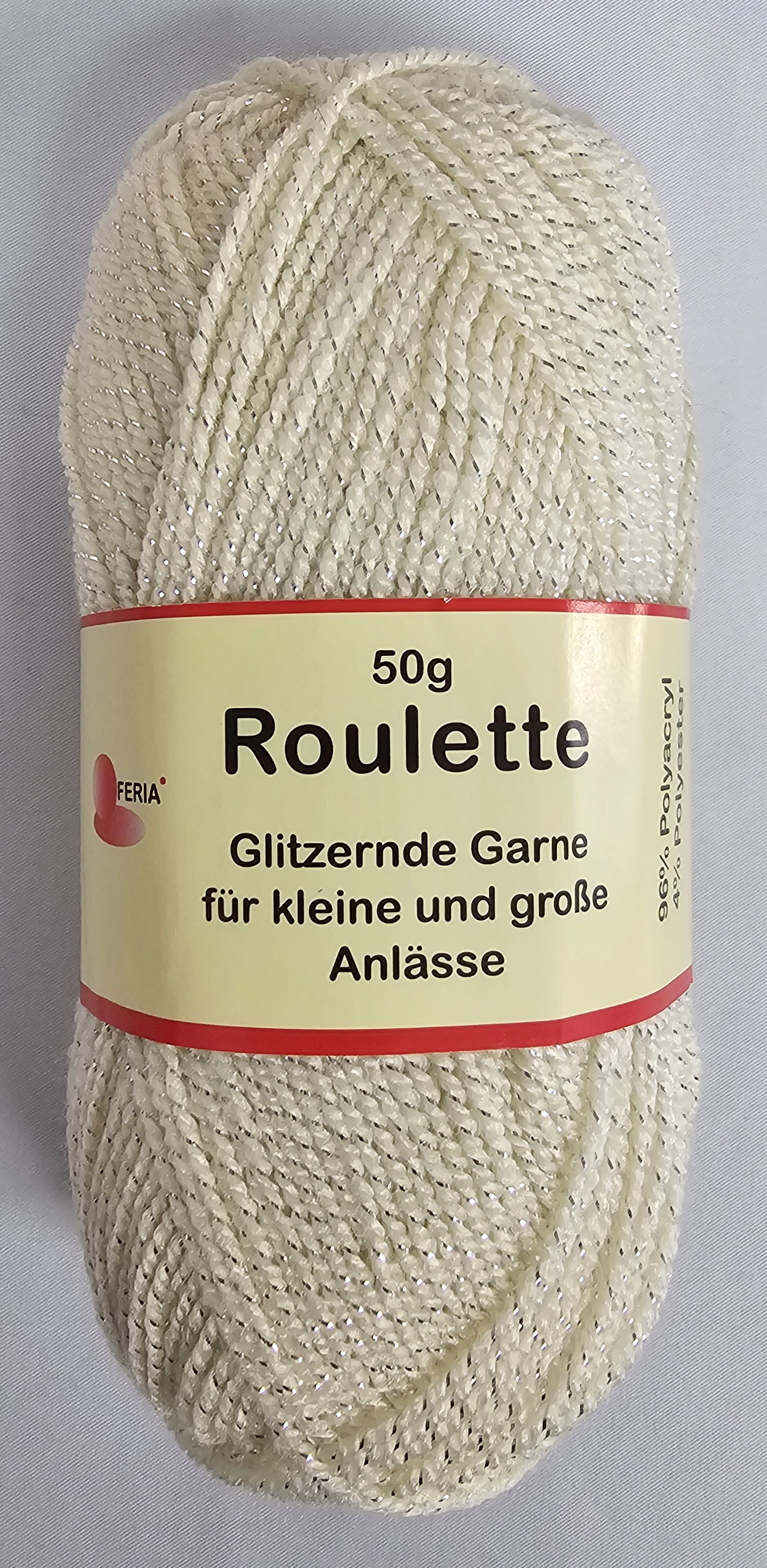 Feria Roulette, 50g Glitzergarn Fb. 410 natur-silber